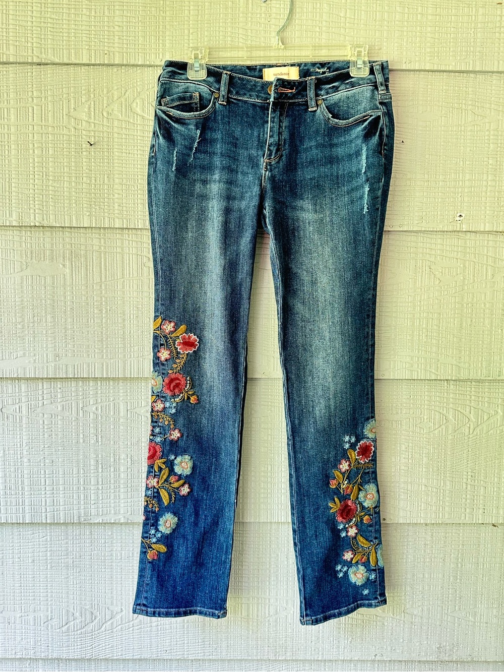 Sundance Magnolia Fit Embroidered Floral Jeans~27